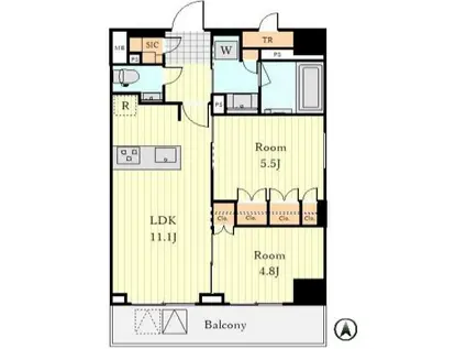 ボヌールコート芝浦(2LDK/7階)の間取り写真