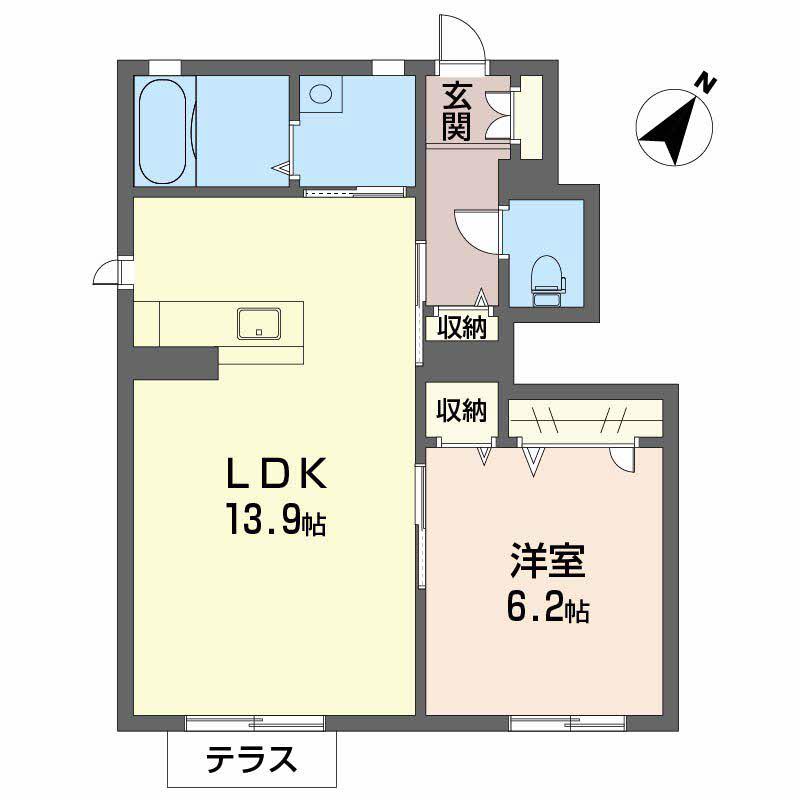 ヴィアソーレ A棟(1LDK/1階)の間取り写真