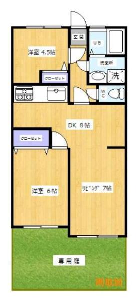 第二スカイプラザ久保中(2LDK/1階)の間取り写真