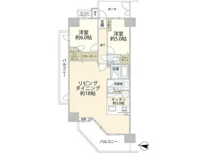 レーベンリヴァーレ東京ラ・トーレ(2LDK/3階)の間取り写真