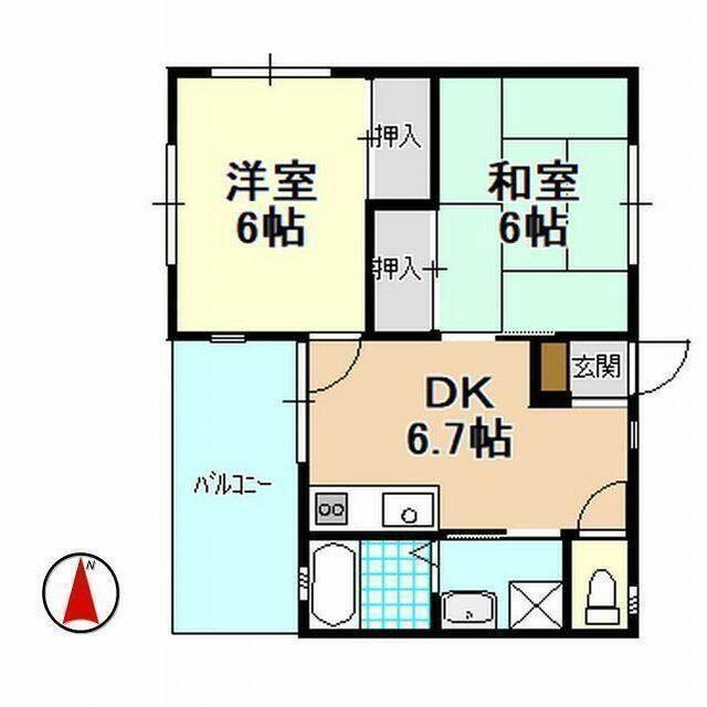 BLOOM COURT(2DK/2階)の間取り写真