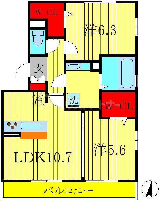 シャルムHAII(2LDK/2階)の間取り写真