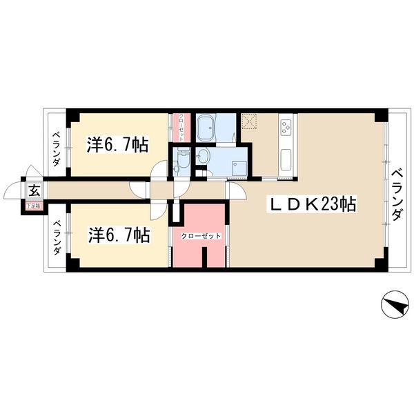 ビラ三秀山中(2LDK/5階)の間取り写真