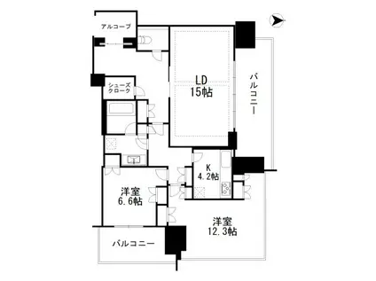 グラングリーン大阪(2LDK/28階)の間取り写真