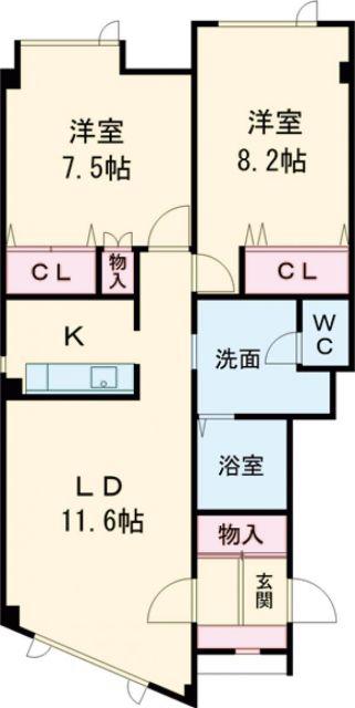 アンダンテB(2LDK/1階)の間取り写真