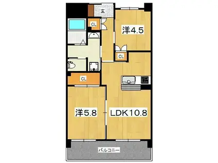 パノラマ南鴨宮(2LDK/4階)の間取り写真