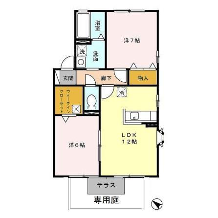 サンピラーB(2LDK/1階)の間取り写真
