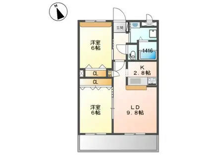 ルミナス ハイツII(2LDK/2階)の間取り写真