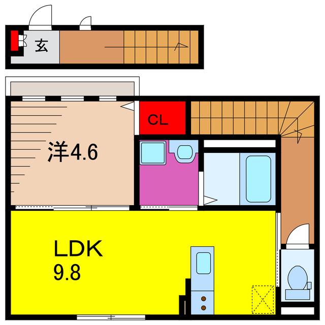 THE BASE 神明(1LDK/2階)の間取り写真