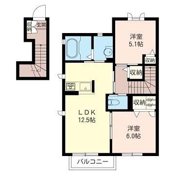 シェリールA棟(2LDK/2階)の間取り写真
