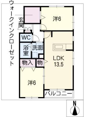 グランソレーユM棟(2LDK/2階)の間取り写真