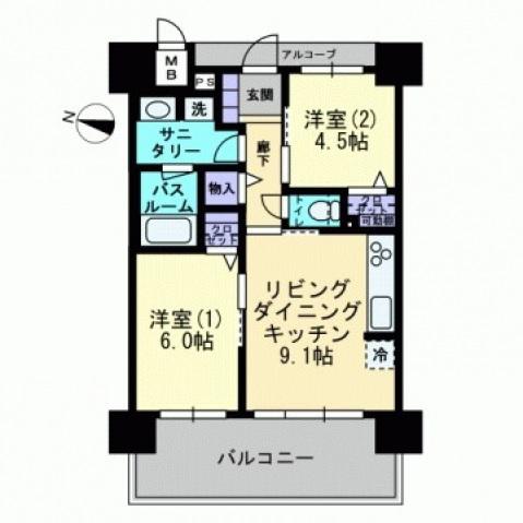 アルファステイツ中庄駅前III(2LDK/2階)の間取り写真