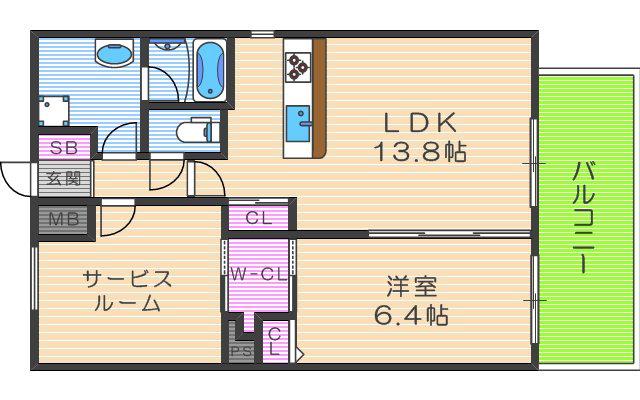 ATKレジデンスなにわ橋(2LDK/13階)の間取り写真