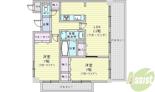 アビタシオン橋本3(2LDK/5階)の間取り写真