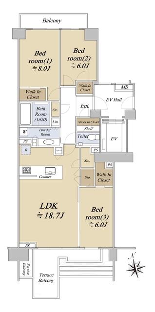 グランドヒルズ春山(3LDK/4階)の間取り写真