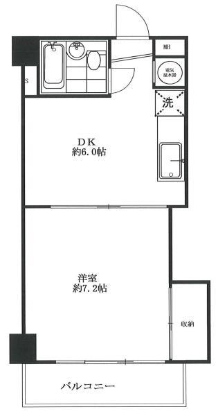 田町ダイヤハイツ(1DK/2階)の間取り写真
