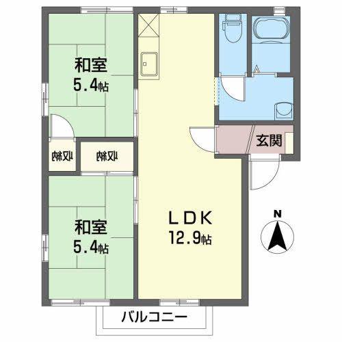 ヤマトハイツIIA(2LDK/2階)の間取り写真