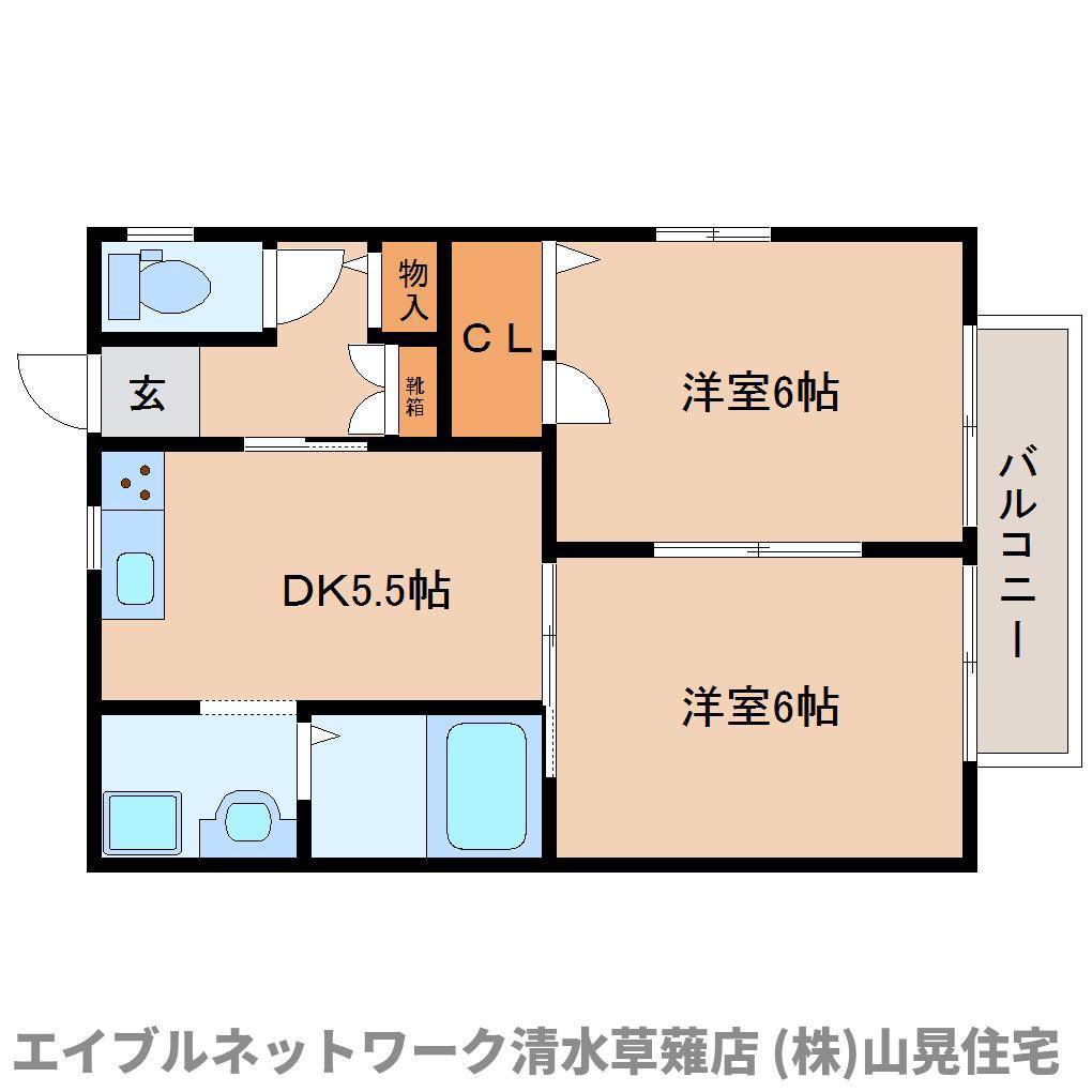 ルミエールIII(2DK/2階)の間取り写真