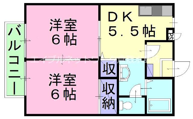 リバーサイド上成(2DK/1階)の間取り写真