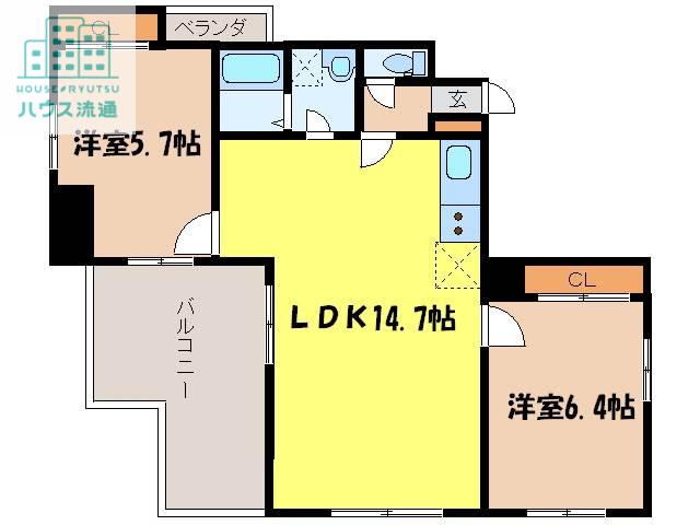 ドエル鳥海(2LDK/5階)の間取り写真