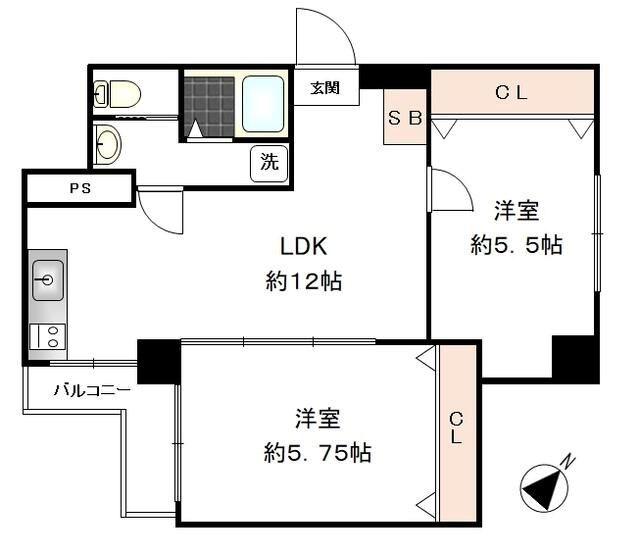 田園キャッスル横浜西口(2LDK/6階)の間取り写真
