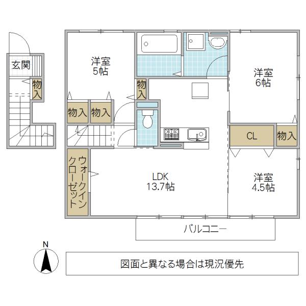 ＪＲ常磐線 内原駅 徒歩11分 2階建 築10年(3LDK/2階)の間取り写真