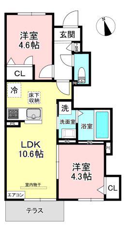 ELPIS COURT KURIKI(2LDK/1階)の間取り写真