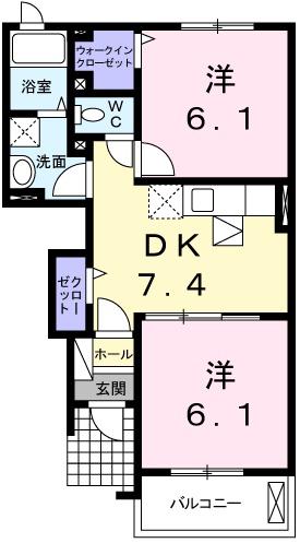 ピクシーズタウンI(2DK/1階)の間取り写真
