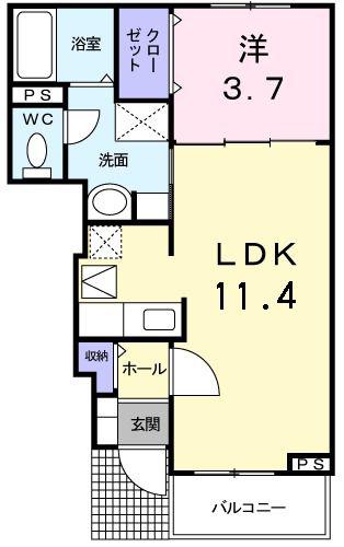 デフィ1037(1LDK/1階)の間取り写真