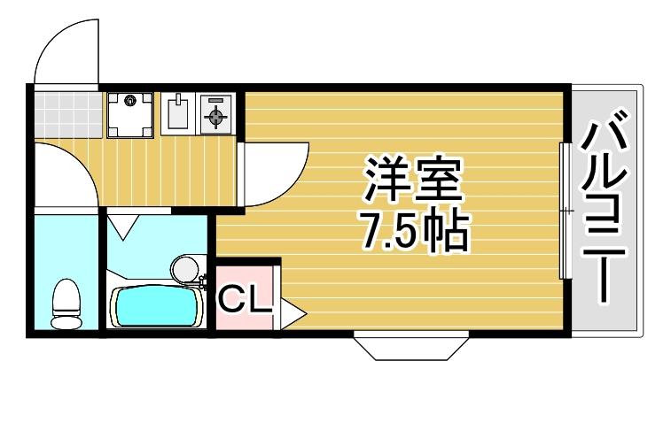 ボヌール西新東(1K/2階)の間取り写真