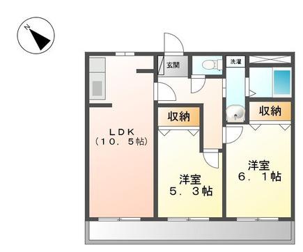 ハイツセイミヤ(2LDK/2階)の間取り写真