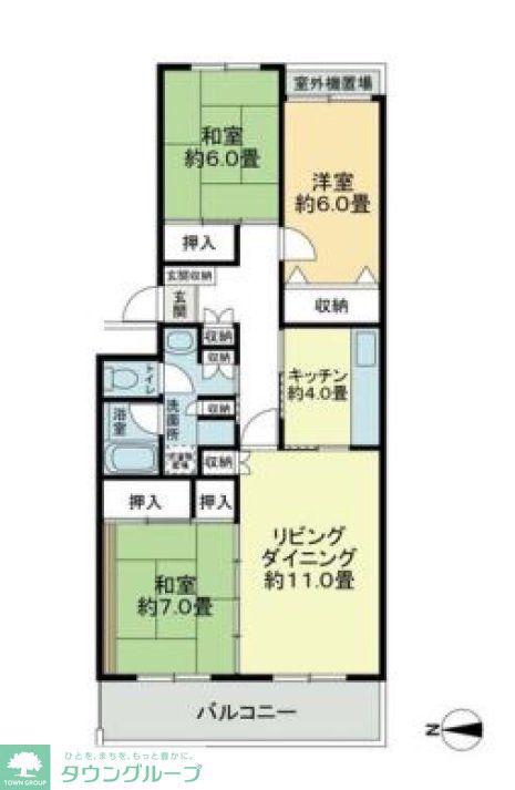 テレパレス船橋三咲B棟(3LDK/1階)の間取り写真