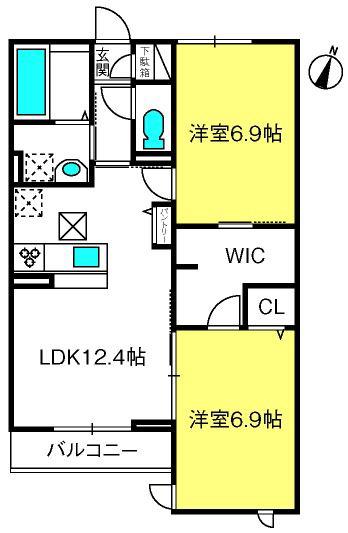 ボヌール四季VIII(2LDK/2階)の間取り写真