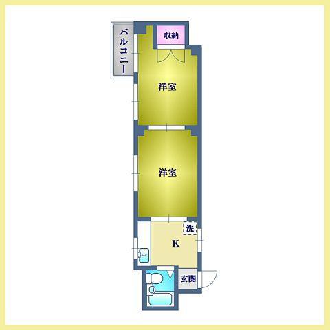 プレミール浜町(2K/2階)の間取り写真