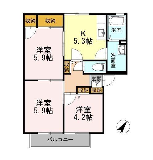 エクセル岸B(3DK/1階)の間取り写真