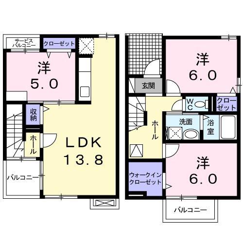 サニーブライト A(3LDK/1階)の間取り写真