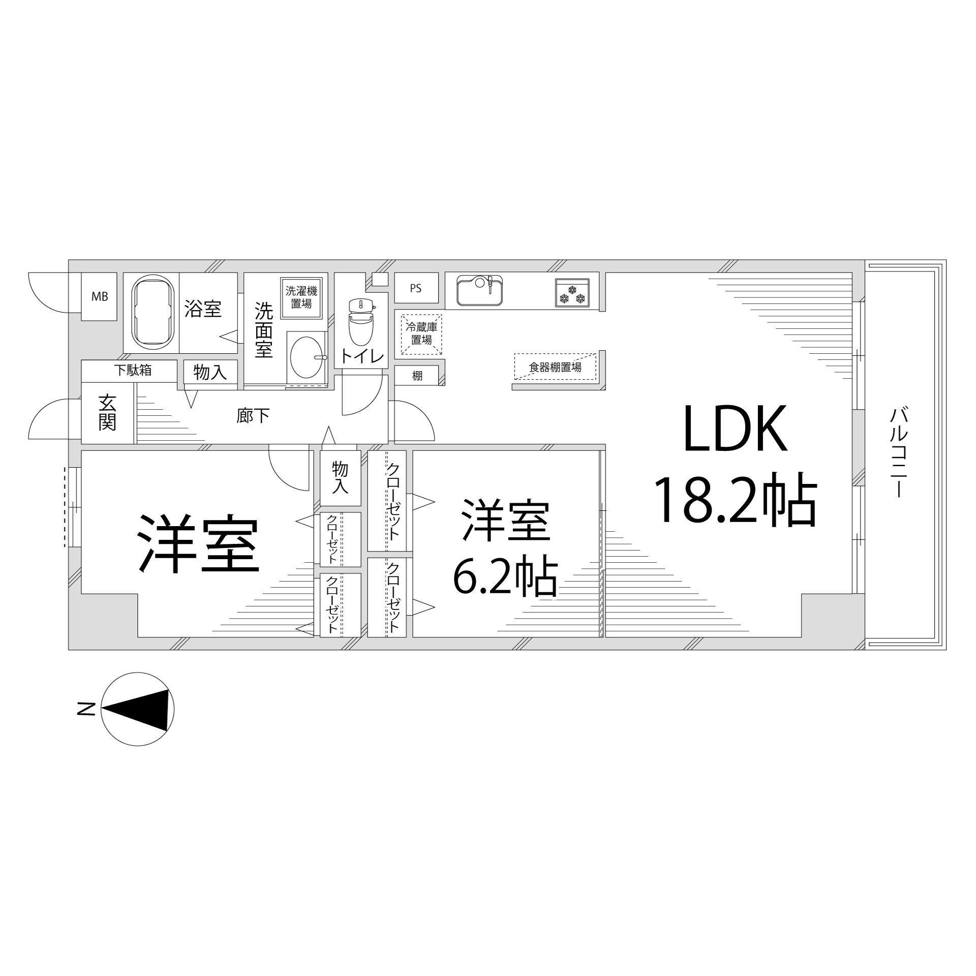 キャッスルコート福崎(2LDK/8階)の間取り写真