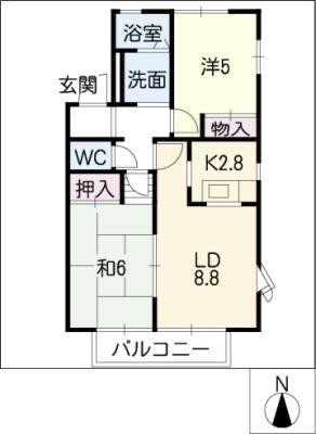 アップヒルヤスダ(2LDK/1階)の間取り写真