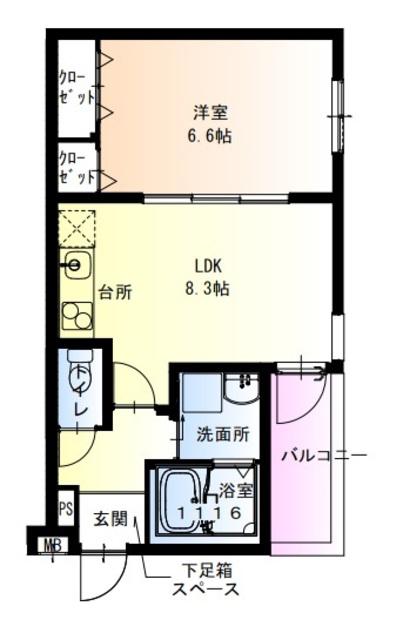 フジパレス松虫通ウエスト(1LDK/1階)の間取り写真