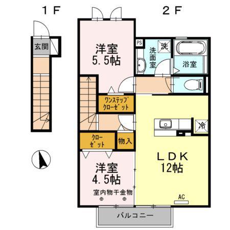 ポルトボヌールC(2LDK/2階)の間取り写真