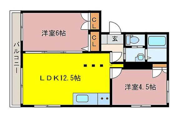 ヒルズ五本松(2LDK/1階)の間取り写真
