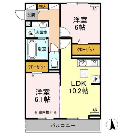 サブリナガーデン米沢城南(2LDK/1階)の間取り写真