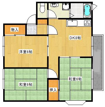 パークヒル井口B棟(2LDK/1階)の間取り写真