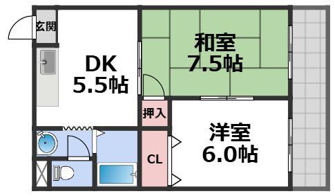 ラファミーユ(2DK/6階)の間取り写真