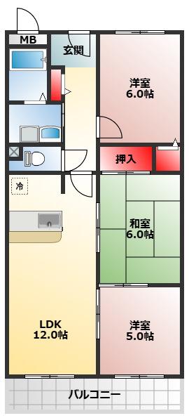 シャンテ小倉(3LDK/2階)の間取り写真