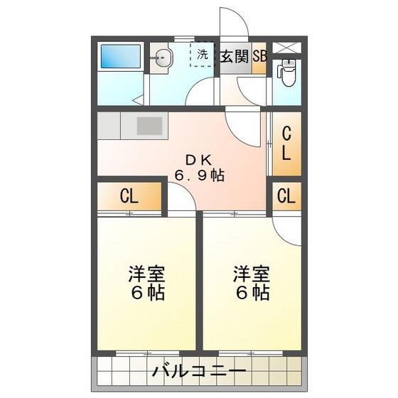 リトルムース(2DK/2階)の間取り写真