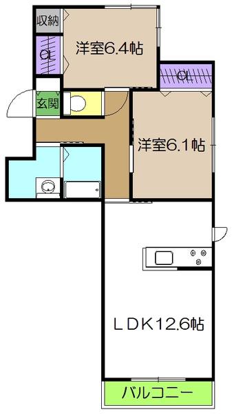 シャーメゾンカープ(2LDK/1階)の間取り写真