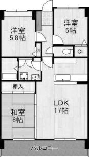 アメニティ徳力II(3LDK/5階)の間取り写真