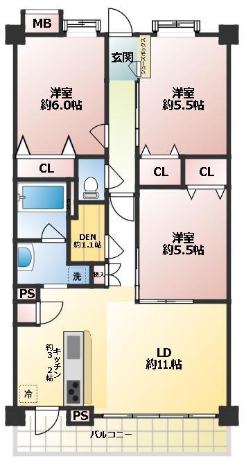 クオラフィラーレ東川口(3LDK/2階)の間取り写真