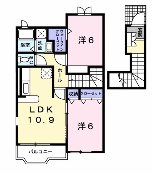 サニーヒル(2LDK/2階)の間取り写真